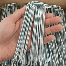 50 Pcs 6 inch Garden Landscape Staples Galvanized Pins 11Gauge Lawn Stakes for Weed Barrier Ground Cover,U-Type Heavy Duty