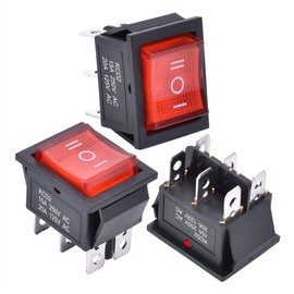 APIELE 3Pcs 3 Position Rocker Toggle Switch DPDT 6 Pin AC 125V/10A 250V/16A ON-Off-ON with LED Light KCD2-203N (Red)