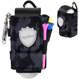 Top shine Lightweight Magnetic Closure Golf Ball Case Carabiner Heavy Duty Nylon Ball Pouch 2 Functional Golf Holder Green Fork Marker Remove From Bottom (Black Camo)