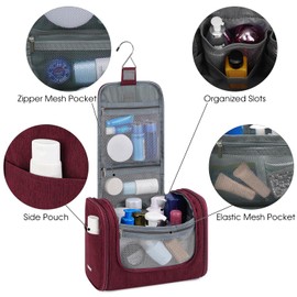 Large Hanging Toiletry Wash Bag Travel Makeup Cosmetic Organizer for Men Women by WANDF (Red)