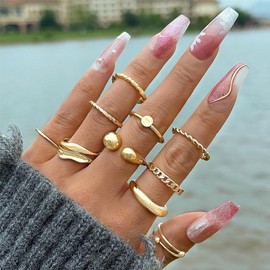 Gold Rings for Women Non Tarnish Chunky Gold Rings Stackable Rings Boho Pearl Cubic Zirconia Rings Stacking Knuckle Rings Set Gifts Trendy Stuff Stocking Stuffers
