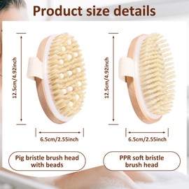 2 Pcs Dry Brushing Body Brush, Natural Bristle Drying Physique Brush, Exfoliating Dry Skin, Lymphatic Drainage, Cellulite Treatment, Improving Skin Health (A)