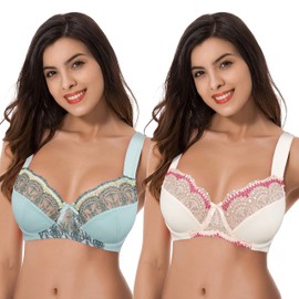 Curve Muse - Brasier reductor con aros para mujer, talla grande, con bordado de encaje, 2 o 3 unidades, Blue Haze, rosa claro (2 unidades), 34C