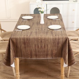 KONUO PO Vinyl Tablecloth with Flannel Backing Waterproof Oil-Proof Plastic Table Cloth Stain-Resistant Wipeable Rectangle or Square Table Cover for Indoor and Outdoor(Wood Grain, 54X70 Inch)