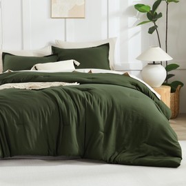 Litanika Dark Olive Green Comforter Set Full, 3 Pieces Solid Bedding Comforter Set, All Season Fluffy Bed Set (79x90In Comforter & 2 Pillowcases)