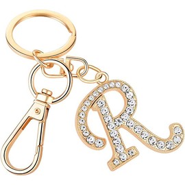 Rohans Womens Gold Plated Alloy Car Key Ring with Crystal Rhinestone Alphabet Initial Letter Keychain (R)