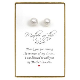 White Pearl Stud Earrings, Mother of the Bride Gift Earrings, Mother in Law Gift From Groom