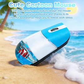 Wireless Mouse Cute Retro Aqua Mouse, Silent Portable Lightweight Optical Clear Transparent Aesthetic Water Mice for PC Laptop MacBook, Boys Girls Kids Adults Gift with Floaters Animal (Clownfish)