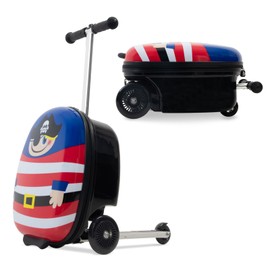 Fridtrip Kids Luggage Scooter, 3-Level Height Adjustable, Foldable Carry-On Suitcase, Lightweight Ride-On Scooter (Pirate Theme for 4 yrs old)