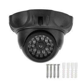 Fake Security Camera, Hemisphere Small Dome Camera Simulation Dummy Camera Indoor/Outdoor Waterproof Camera with Flashing Red LED Light for Home Business