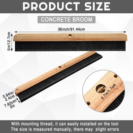Yiyiring 2 Pcs 36" Wood Backed Concrete Broom Horsehair Bristles 36 Inch Nonslip Finish No Handle with Mounting Threads Suitable for Concrete Finishes Hard Floors Yards