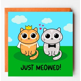 Just Meowed card, Cat Wedding Card, cute cats wedding card, newly weds congratulations card, on your wedding day card, wedding congrats card, cat couple wedding card, cat just married card
