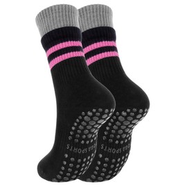 Cotton Striped Mid-Calf Yoga Socks for Women – Non-Slip Athletic, Breathable Anti-Odor, High Elastic, Pilates Sports, Indoor Outdoor Wear