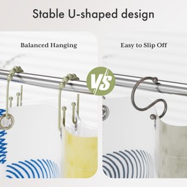 AmazerBath Sage Green Shower Curtain Hooks - Rust Proof Non-Slip Double Hooks for Curtains, Sturdy Metal Rings 12Pcs