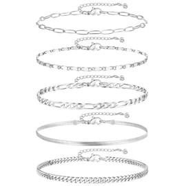 iF YOU Gold Ankle Bracelets for Women, 14k Gold Plated Waterproof Cuban Link Chain Anklets Set, Layered Anklet Bracelets for Women Beach Gift Adjustable Size 5pc (Style4-gold)