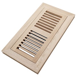 SANYCASA Oak Floor Register for 4x10 Inch Duct Holes - Flush Mount Floor Vent with Metal Damper - White Wooden Vent Covers for Home Floor - 0.8 Inch Thickness - Unfinished
