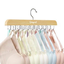 Gomyrod Bra Hanger for Closet, Tank Top Hanger w/20 Hooks Capacity Foldable Wood Space Saving Hangers, 360°Rotating Closet Organizers and Storage for Dorm & Apartment for Bra Scarf Ties(1 Pack)