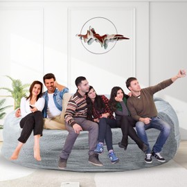 Bean Bag Chair for Adults 8FT,Soft Bean Bag Chairs for Teens & Girls' Bedroom,Removable Kids Comfy Fluffy Giant Round Beanbag Sofa Cover for Reading Chair Floor Chairs(No Filler Included) Light Gray