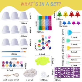 FULAIERGD 3 Pack Wind Chime Making Kit for Kids- Wind Chime Craft Painting Kit-Ceramic Pot, Bells, Stencils and Beads DIY Crafts Gifts for End of Year Student, Christmas, Birthday, Summer Decor