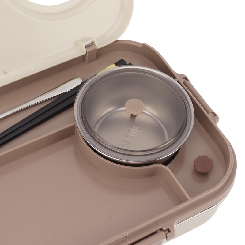 Stainless Steel Lunch Box with Soup Bowl Spoon Chopsticks Beige