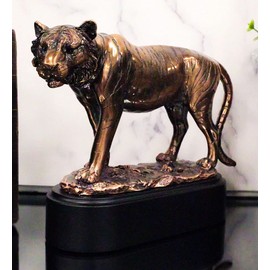 Ebros 8.5" L Realistic Wildlife Bengal Orange Tiger Prowling Sculpture with Trophy Base Indian Jungle Tigers Giant Cats Decorative Electroplated Resin Figurine Animal Collectible Home Decor Accent