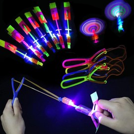 ZIYOUA Party Favours for Boys Girls Age 6+, Led Light Up Helicopter Slingshot Toys, Glow in The Dark Party Supplies,Birthday Gifts Party Bag Fillers for Kids- Prizes for Classroom (12 PCS)