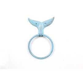 Rustic Light Blue Cast Iron Whale Tail Towel Holder 7.5" - Sea Life Decor - Bea
