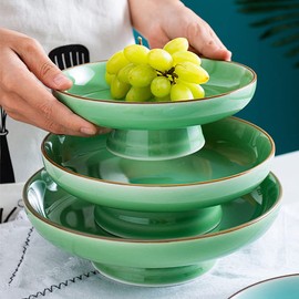 Kelendle Ceramic Footed Bowl Round Pedestal Bowl Decorative Fruit Dish Holder Dessert Display Stand for Kitchen Counter Centerpiece Table Decor Serving Fruit Tray