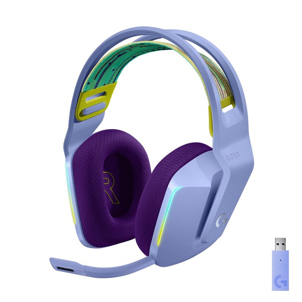 Logicool G G733 LIGHTSPEED Wireless Gaming Headset, Wireless 7.1 ch with Microphone, 9.0 oz (278 g), Lightweight, Long Time, USB BLUE VO! CE Equipped, LIGHTSYNC, RGB G733-LCr, Purple, PS5, PS4, PC,