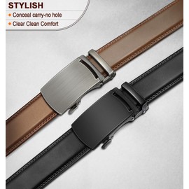 KEMISANT Ratchet Belts for Men 2-Pack, Men's Stylish Leather Belts in Gift Set 35mm(Black/Tawny,48"-56" Waist Adjustable)