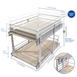 2 Tier Pull Out Cabinet Organizer 15" W X 22" D, Slide Out Drawers For Kitchen Cabinets, Pull Out Drawers For Cabinets Capacity Heavy Duty Caddy, Cabinet Pullout Shelves Wood Chrome, Pantry Storage