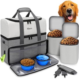 Mancro Mancro Dual Layers Dog Travel Bag, Pet Travel Bags with 2 Extra Large Food Containers, 2 Collapsible Dog Bowls, Multi-Pockets Tote Organizer for Dog Supplies, Dog Road Trip Essentials, Weekend Camping