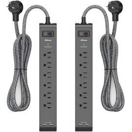 2 Pack Surge Protector Power Strip with 6 Outlets 2 USB Ports 5-Foot Long Heavy-Duty Braided Extension Cords Flat Plug 900 Joules 15A Circuit Breaker Wall Mount for Home Office ETL Listed