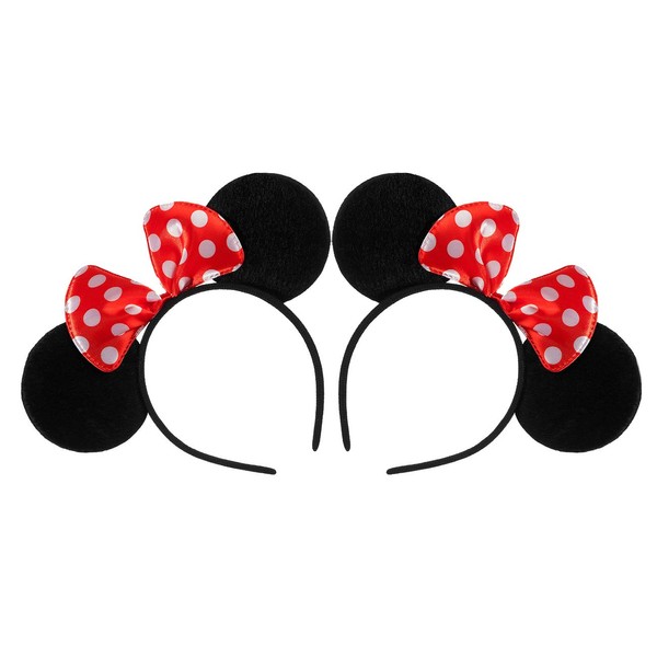 FANYITY Mouse Ears, 2 Pcs Mice Ear Costume Headbands Hair Band for Christmas Party (Red Dot)