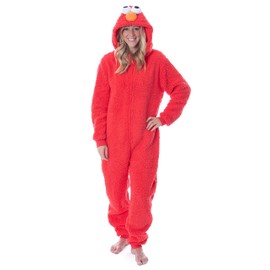 Sesame Street Adult Elmo Sherpa Union Suit Costume Pajama For Men Women (X-Small)