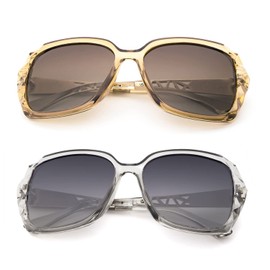 LECKIRUT Oversized Sunglasses for Women Polarized UV Protection Classic Fashion Ladies Shades Coffee & Transparent Gray Lens