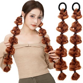 YIMVUNZ Twist Braided Hair Extensions, Braid Hair Add, Messy Bun Ponytail Hairpiece, 2 Pieces, 35 cm Bulb Braids for Women (Brown), brown
