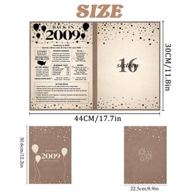 Crenics 16th Birthday Decorations for Boys or Girls 2009, Vintage Back in 2009 Birthday Poster, 16th Birthday Guest Signature Book, Great Sweet 16 Birthday Gifts