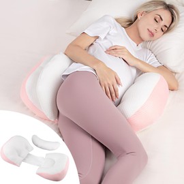 Chilling Home Pregnancy Pillow for Sleeping, Side Sleeper Pillow for the Stomach, Adjustable and Portable Body Pillow for Women and Side Sleepers with Breathable Cover (Pink)