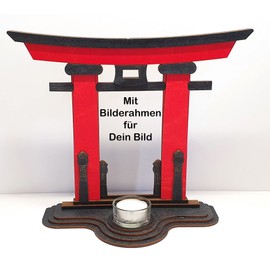 Tanno Design Japanese Statue Torii Kiosho with Picture Frame and Tea Light Red/Black