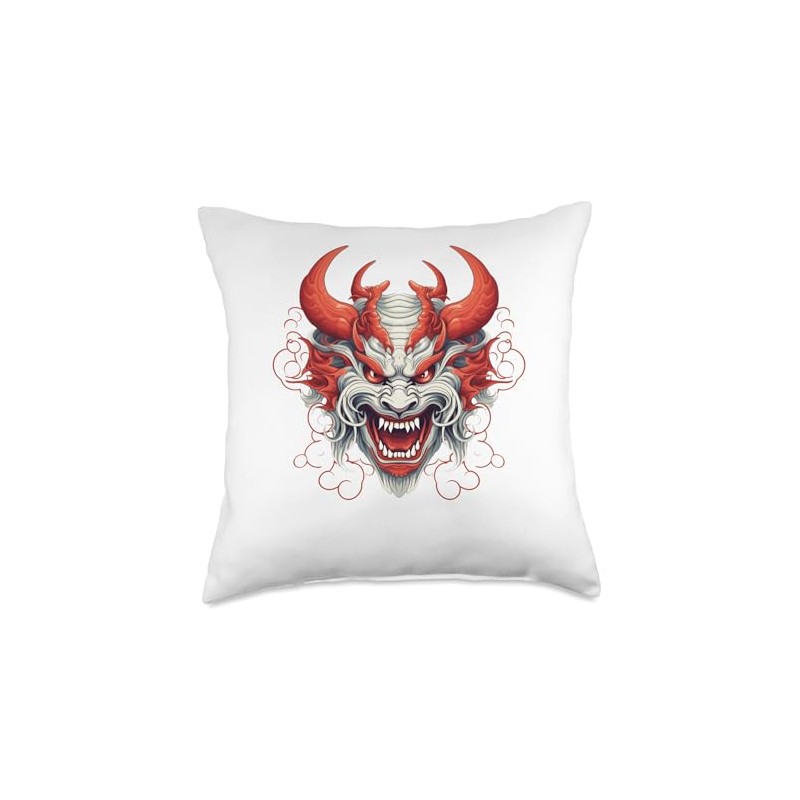 Scary Yokai Oni Mask Japanese Anime Warrior Throw Pillow