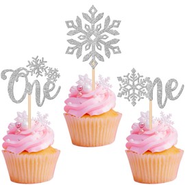 24 piezas de copos de nieve de 1 magdalena, copos de nieve con purpurina para el primer cumpleaños, copos de nieve congelados, decoración de pasteles para niños, primer cumpleaños, Navidad, fiestas, suministros plateados