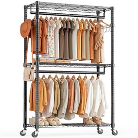 OLIXIS Rolling Garment Clothing Rack, Adjustable Heavy Duty Clothes Rack with Wheels, Metal Freestanding Closet Organizer for Hanging Clothes 17.7" D x 47.2" W x 80.3" H