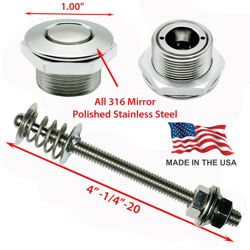 Push Button Latches Polished Stainless Steel 1.00"" & 4"" Stud