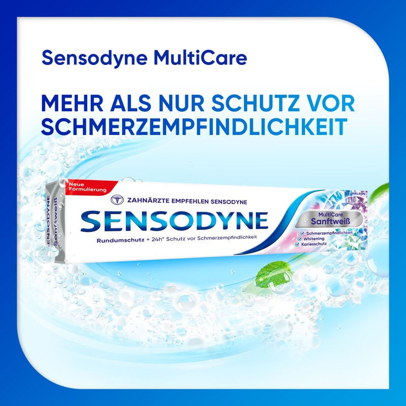 Sensodyne MultiCare Sanftweiß Zahnpasta, 4x75ml, tägliche Zahncreme mit Fluorid, für