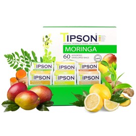 Tipson Organic Moringa Variety Sampler - 6 Flavors (60 Tea Bags),- Herbal Tea Infusions - USDA Organic, Non-GMO, and Gluten Free