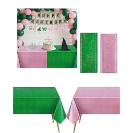 Koongso 2 Pack Pink and Green Glitter Table Cloth, Witch and Princess Party Decorations 54" x 108" Shiny Laser Table Cover Plastic Rectangle Disposable Tablecloth