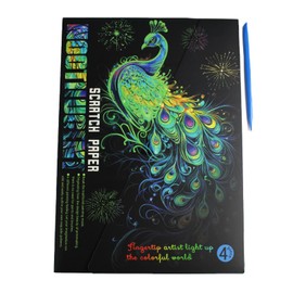 Pracht Creatives Hobby - Scratching picture peacock with scratch pen, pack of 4, glow in the dark, size approx. 28.5 x 21 cm, scratch pictures for children and adults