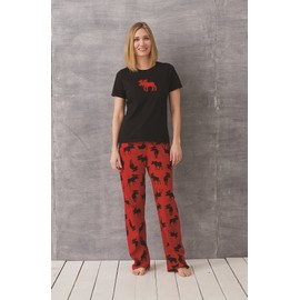 Little Blue House by Hatley Women's Jersey Pajama Pants, Moose On Red, Small