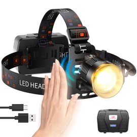 VOLISABER Headlamp Rechargeable 3000 High Lumens, 13 Mode LED 9000mAh Headlamp with Motion Sensor, Zoomable 90° Adjustable Waterproof Head Light for Adults, Camping, Hiking, Fishing, Running, Cycling